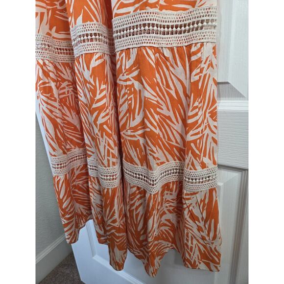 Sincerely Jules Orange Palm Leaf Tiered Cutout Ties Maxi Sundress, Women's Large - Picture 8 of 14